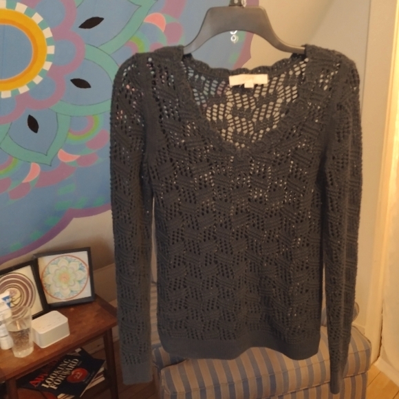 LOFT Sweaters - Loft Deep Green Crochet Sweater